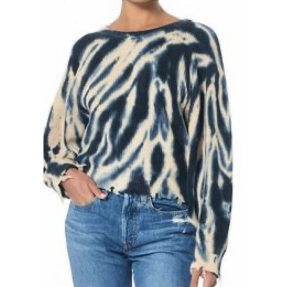 Young Fabulous & Broke Blue Tie Dye Stripe Oversized Sweatshirt Women Size Small - Picture 9 of 9